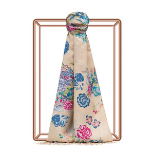 Ivory Waterside Garden Printed Silk Shawl - Thumbnail