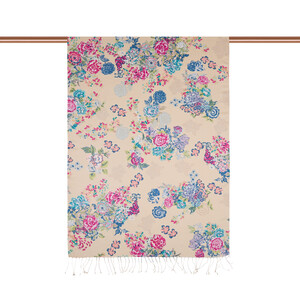 ipekevi - Ivory Waterside Garden Printed Silk Shawl (1)