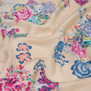 Ivory Waterside Garden Printed Silk Shawl - Thumbnail