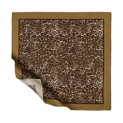 Khaki Cheetah Print Silk Twill Scarf