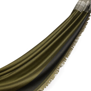 Khaki Green Multi Stripe Wool Silk Scarf - Thumbnail