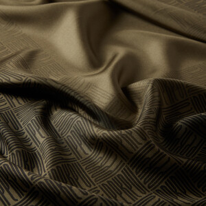 ipekevi - Khaki Green Qufi Pattern Silk Twill Scarf (1)