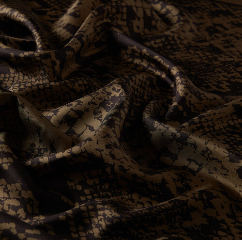 Khaki Green Snake Print Silk Twill Scarf