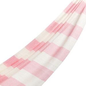 Light Fuchsia Block Striped Linen Cotton Scarf - Thumbnail