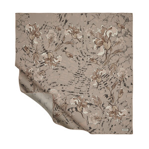 Light Mink Lisianthus Twill Silk Scarf - Thumbnail