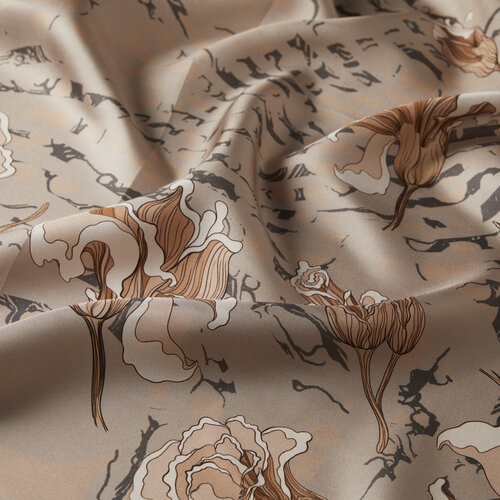 Light Mink Lisianthus Twill Silk Scarf