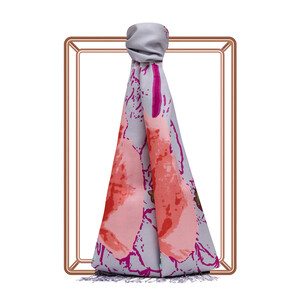 Lilac Blue Wild Rose Print Silk Scarf - Thumbnail