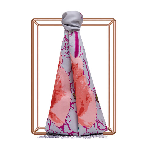 Lilac Blue Wild Rose Print Silk Scarf