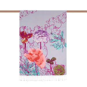 ipekevi - Lilac Blue Wild Rose Print Silk Scarf (1)