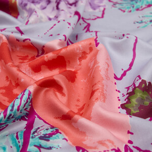 Lilac Blue Wild Rose Print Silk Scarf - Thumbnail