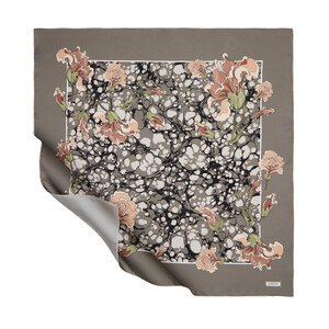 Metalic Grey Lisianthus Panel Twill Silk Scarf - Thumbnail