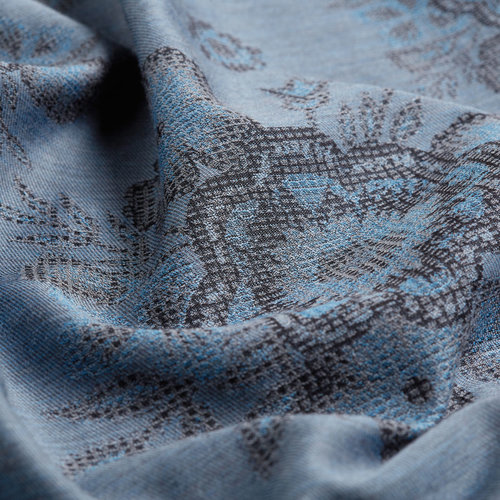 Metallic Blue Cross Stich Floral Cotton Silk Scarf