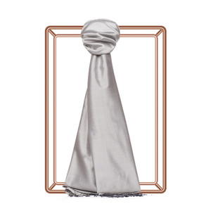 Metallic Silver Plain Silk Scarf - Thumbnail