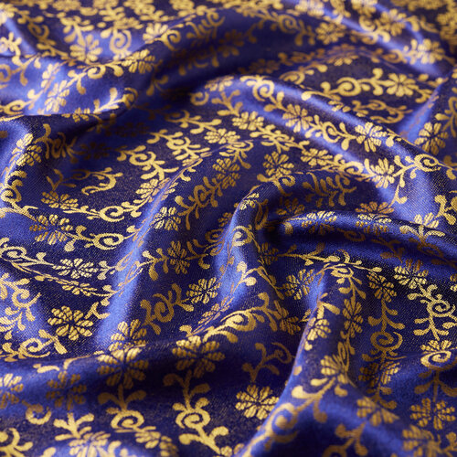 Midnight Blue Golden Horn Pattern Silk Scarf Shawl