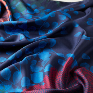 Midnight Blue Halftone Twill Silk Scarf - Thumbnail