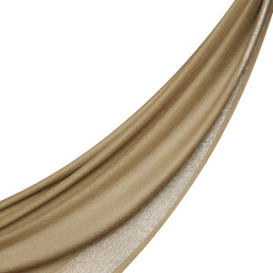 Milky Coffee Lurex Border Wool Silk Scarf - Thumbnail