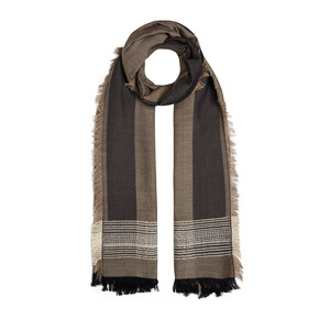 ipekevi - Milky Coffee Multi Stripe Wool Silk Scarf (1)