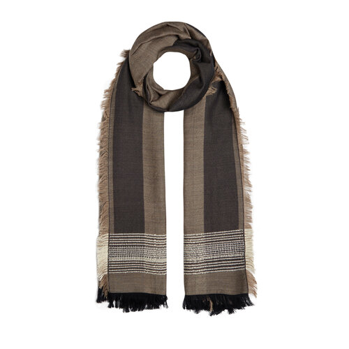 Milky Coffee Multi Stripe Wool Silk Scarf