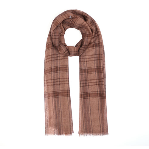 Milky Coffee Tartan Plaid Wool Silk Scarf