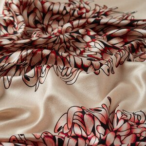 Mink Dahlia Print Silk Shawl - Thumbnail