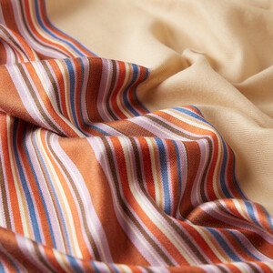 Mink Rainbow Striped Cotton Silk Scarf - Thumbnail