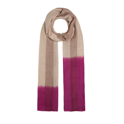 Misty Pink Lavender Gradient Block Cord Wool Silk Scarf