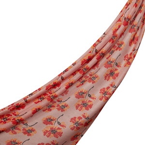 Misty Pink Violet Print Wool Silk Scarf - Thumbnail