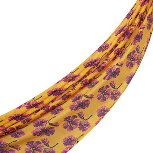 Mustard Violet Print Wool Silk Scarf - Thumbnail