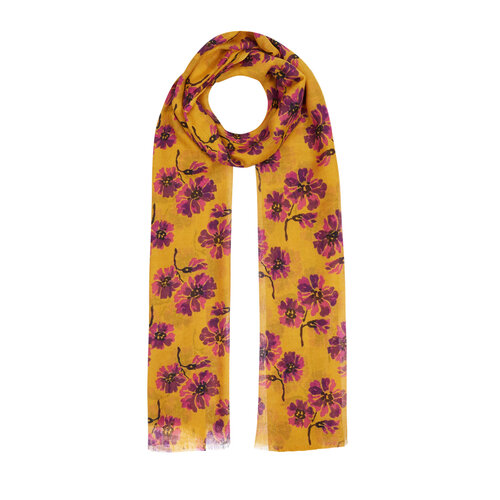 Mustard Violet Print Wool Silk Scarf