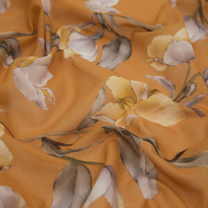 Mustard Yellow Magnolia Cotton Scarf - Thumbnail