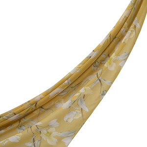 Mustard Yellow Magnolia Cotton Scarf - Thumbnail