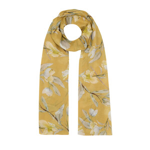 Mustard Yellow Magnolia Cotton Scarf - Thumbnail