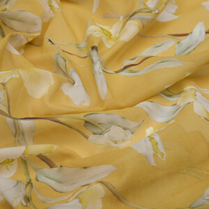 Mustard Yellow Magnolia Cotton Scarf - Thumbnail