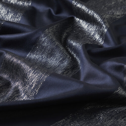 Navy Block Lurex Striped Silk Scarf