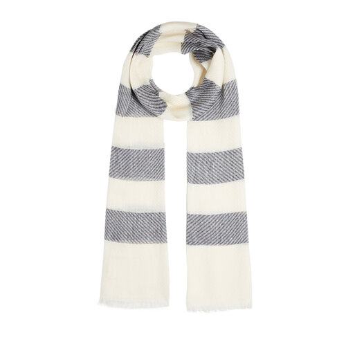 Navy Block Striped Linen Cotton Scarf