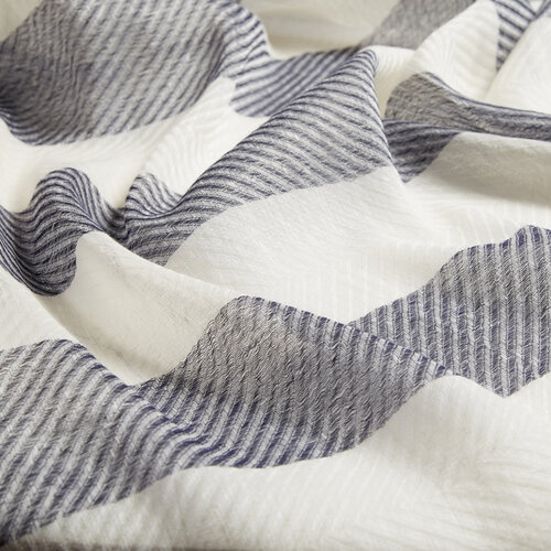 Navy Block Striped Linen Cotton Scarf