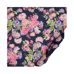 Navy Chrysanthemum Print Cotton Scarf - Thumbnail