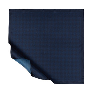 Navy Houndstooth Silk Twill Scarf - Thumbnail