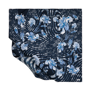 Navy Indigo Lisianthus Twill Silk Scarf - Thumbnail