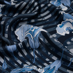 Navy Indigo Lisianthus Twill Silk Scarf - Thumbnail