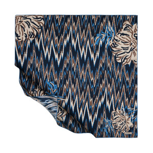 Navy Indigo Retro Zigzag Twill Silk Scarf - Thumbnail