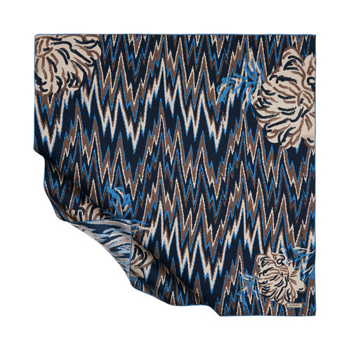 Navy Indigo Retro Zigzag Twill Silk Scarf