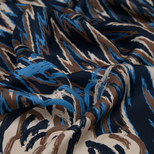 Navy Indigo Retro Zigzag Twill Silk Scarf