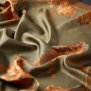 Navy Khaki Symphony Twill Silk Scarf - Thumbnail