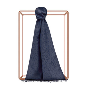 Navy Leopard Jacquard Silk Scarf - Thumbnail