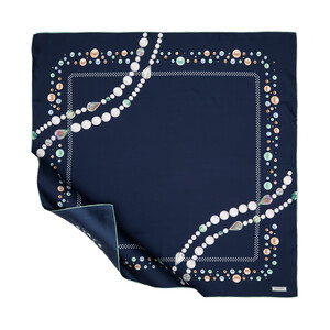 Navy Pearl Paradise Twill Silk Scarf - Thumbnail