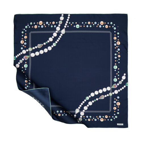 Navy Pearl Paradise Twill Silk Scarf 