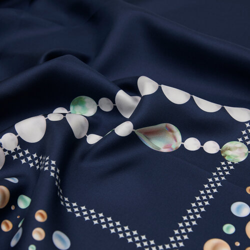 Navy Pearl Paradise Twill Silk Scarf 