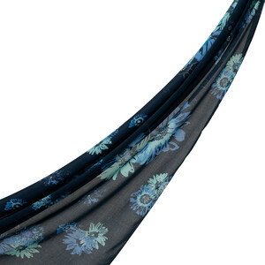 Navy Single Bloom Cotton Scarf - Thumbnail