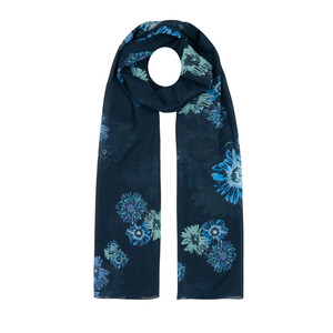 Navy Single Bloom Cotton Scarf - Thumbnail